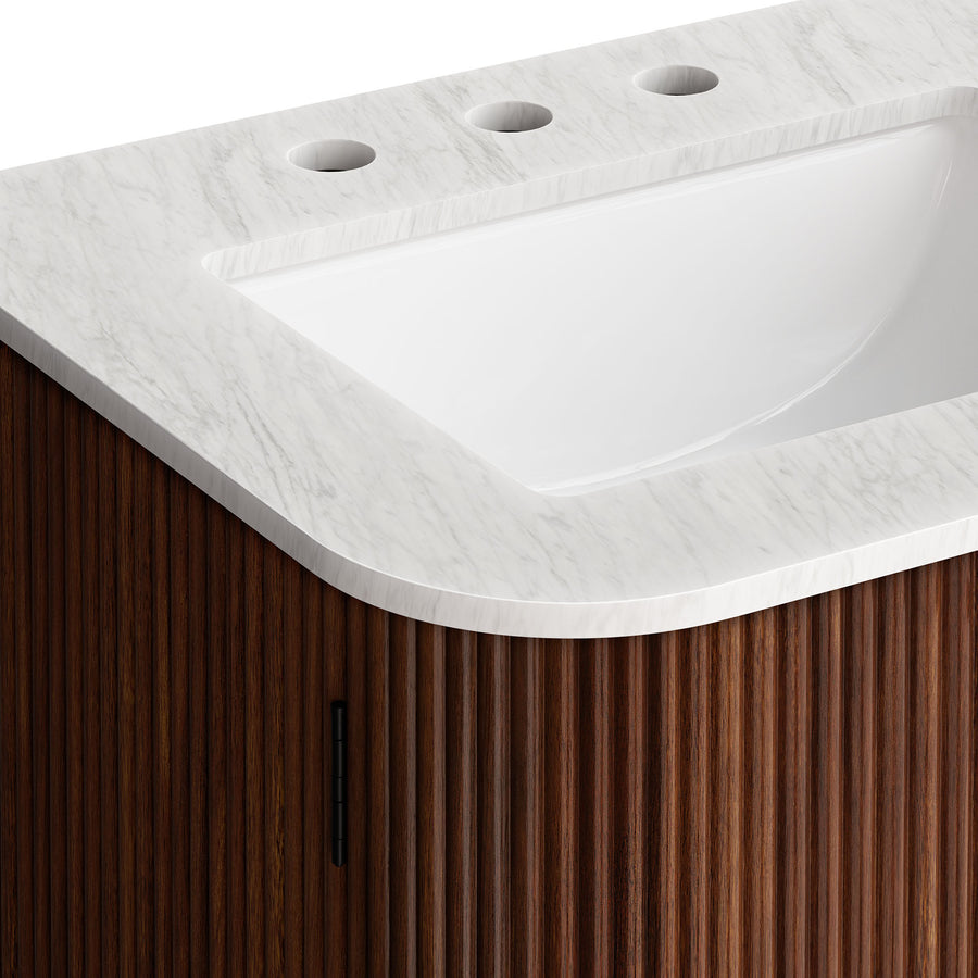 Paloma 24" Wall-Mount Bathroom Vanity with Marble Sink in Walnut