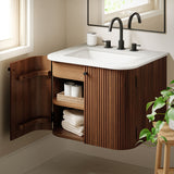 Paloma 24" Wall-Mount Bathroom Vanity with Marble Sink in Walnut