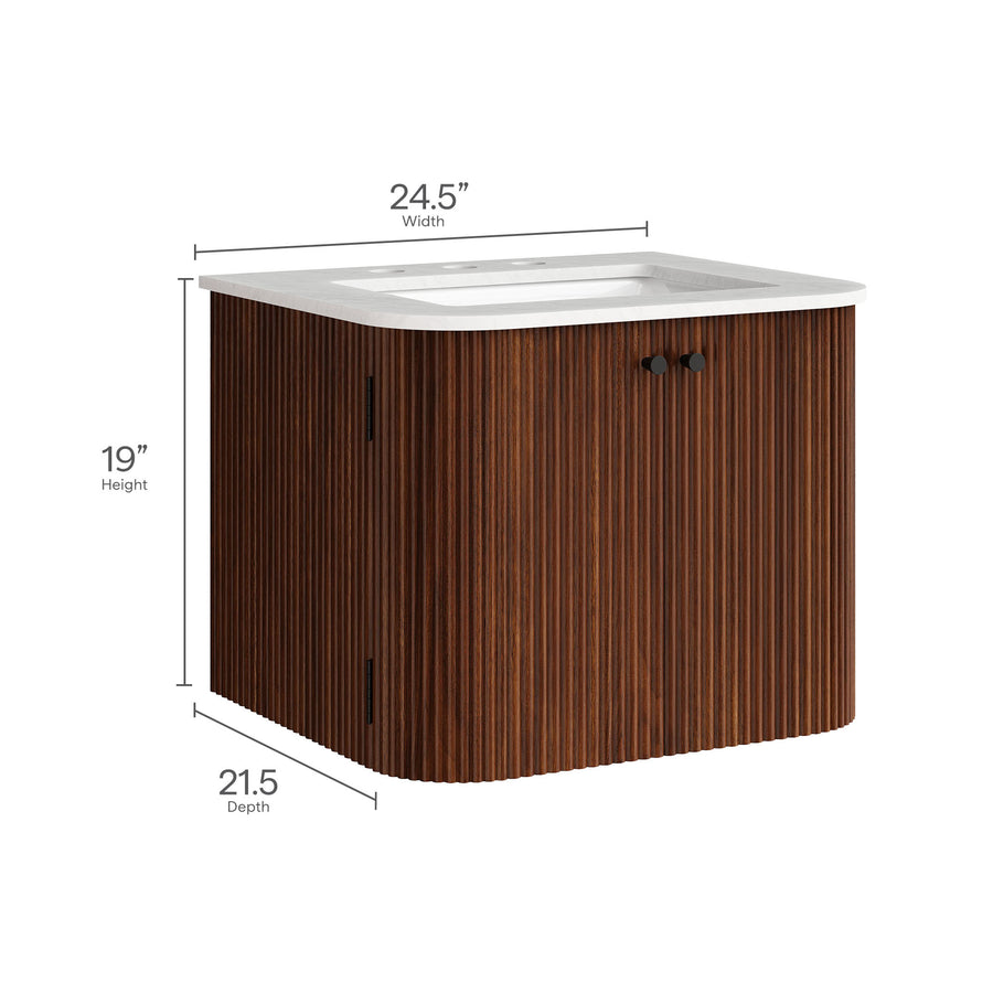 Paloma 24" Wall-Mount Bathroom Vanity with Marble Sink in Walnut