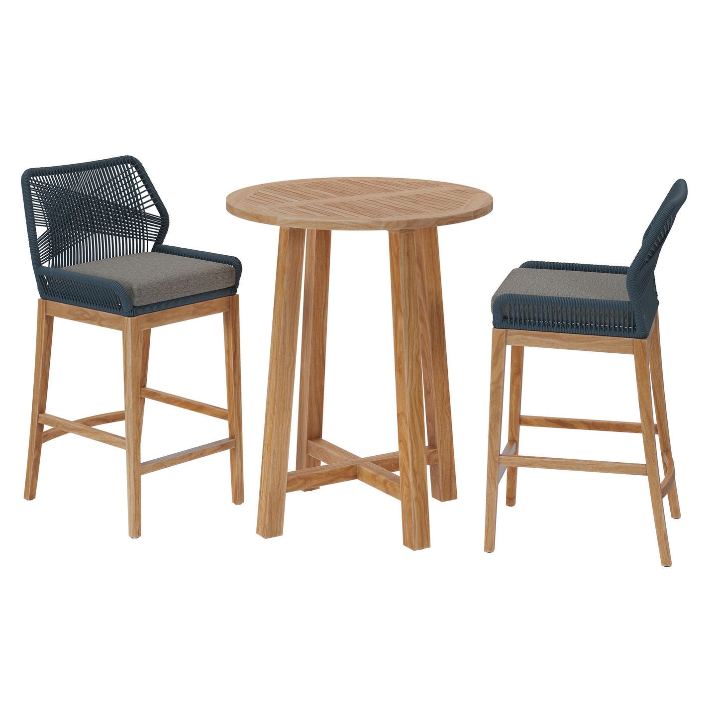 Wellspring 3-Piece Outdoor Patio Teak Wood Bar Set by Furniture For America