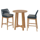 Camden 3-Piece Outdoor Patio Teak Wood Bar Set in Blue Graphite