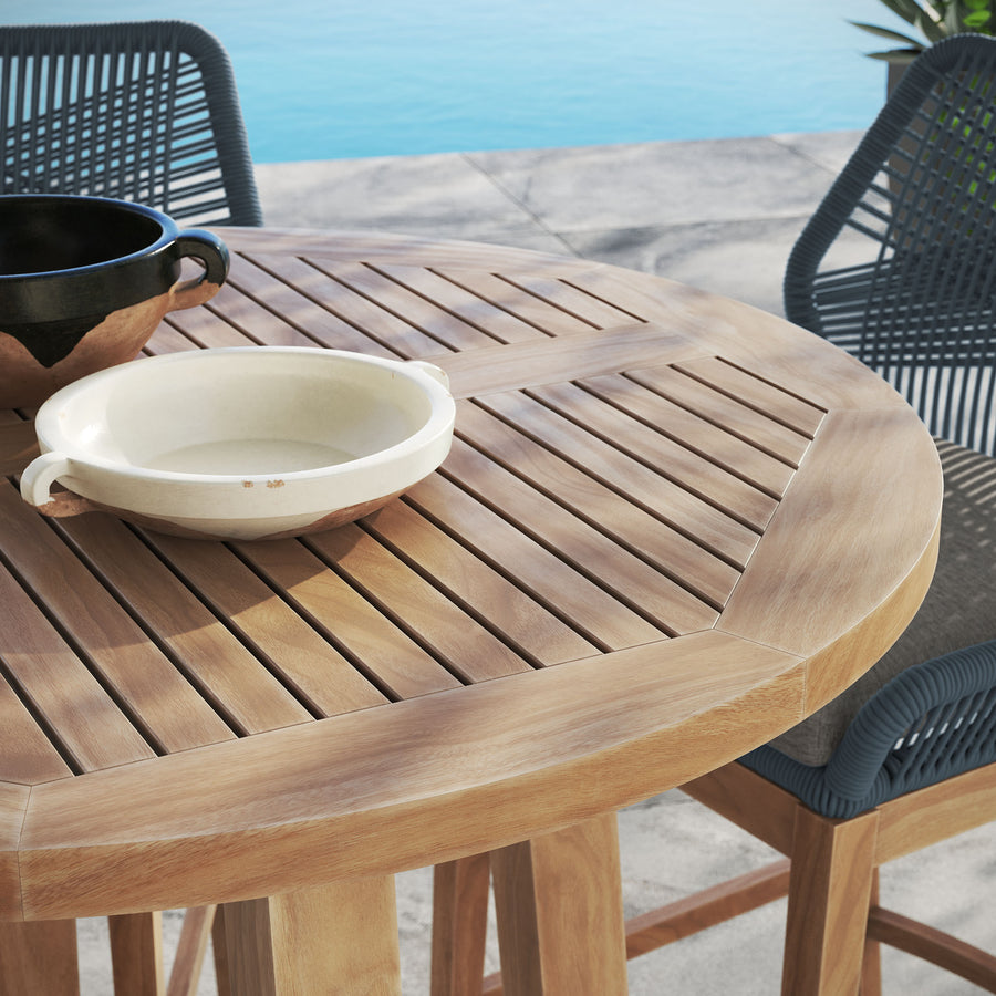Camden 3-Piece Outdoor Patio Teak Wood Bar Set in Blue Graphite