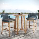 Camden 3-Piece Outdoor Patio Teak Wood Bar Set in Blue Graphite