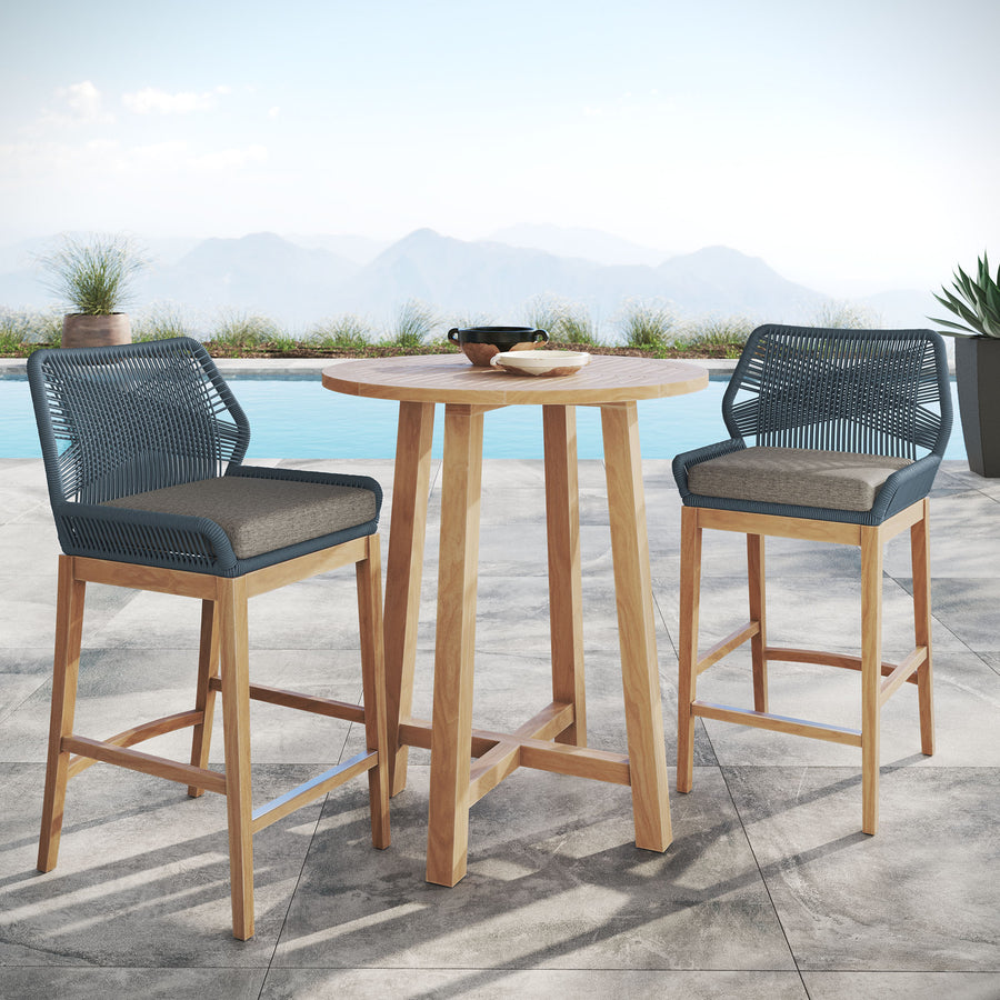 Camden 3-Piece Outdoor Patio Teak Wood Bar Set in Blue Graphite