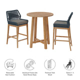 Camden 3-Piece Outdoor Patio Teak Wood Bar Set in Blue Graphite