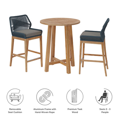 Wellspring 3-Piece Outdoor Patio Teak Wood Bar Set by Furniture For America