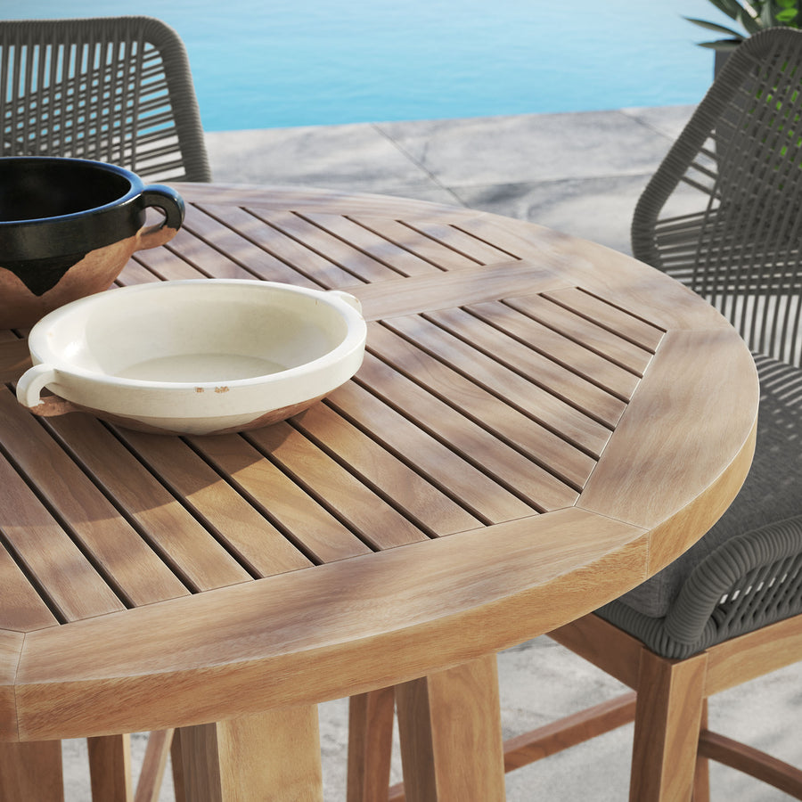 Camden 3-Piece Outdoor Patio Teak Wood Bar Set in Gray Graphite