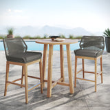 Camden 3-Piece Outdoor Patio Teak Wood Bar Set in Gray Graphite