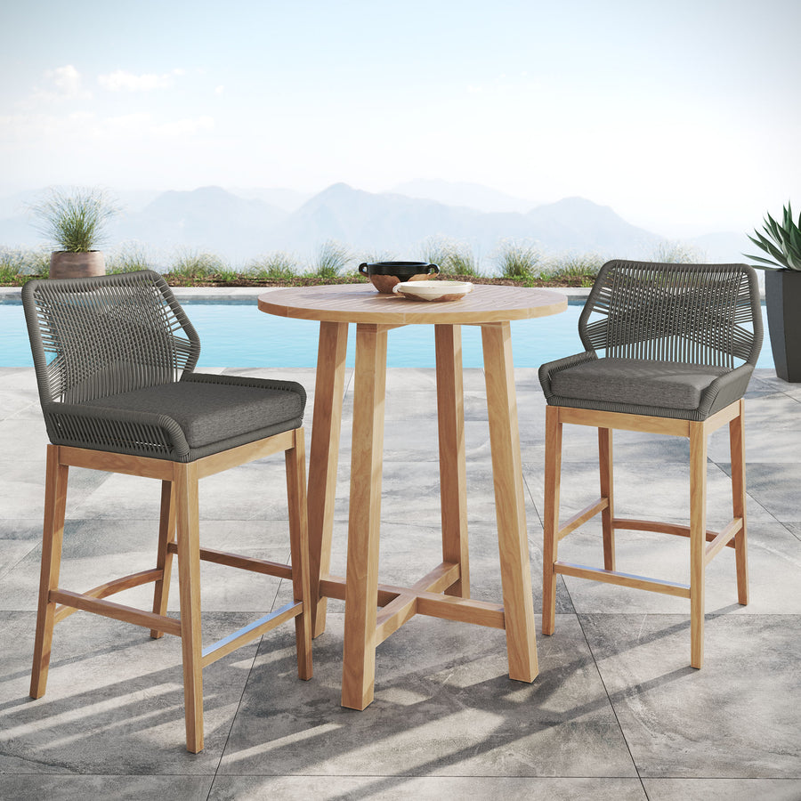 Camden 3-Piece Outdoor Patio Teak Wood Bar Set in Gray Graphite