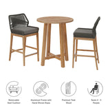 Camden 3-Piece Outdoor Patio Teak Wood Bar Set in Gray Graphite