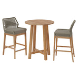 Camden 3-Piece Outdoor Patio Teak Wood Bar Set in Light Gray Greige