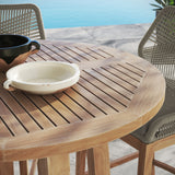 Camden 3-Piece Outdoor Patio Teak Wood Bar Set in Light Gray Greige