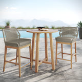 Camden 3-Piece Outdoor Patio Teak Wood Bar Set in Light Gray Greige