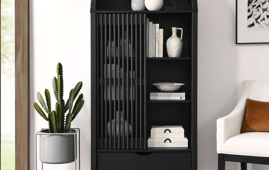 Fleur 71" Arched Storage Display Cabinet in Black