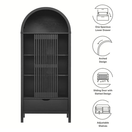 Vaughn 71" Arched Storage Display Cabinet in Black