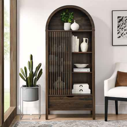 Vaughn 71" Arched Storage Display Cabinet in Walnut