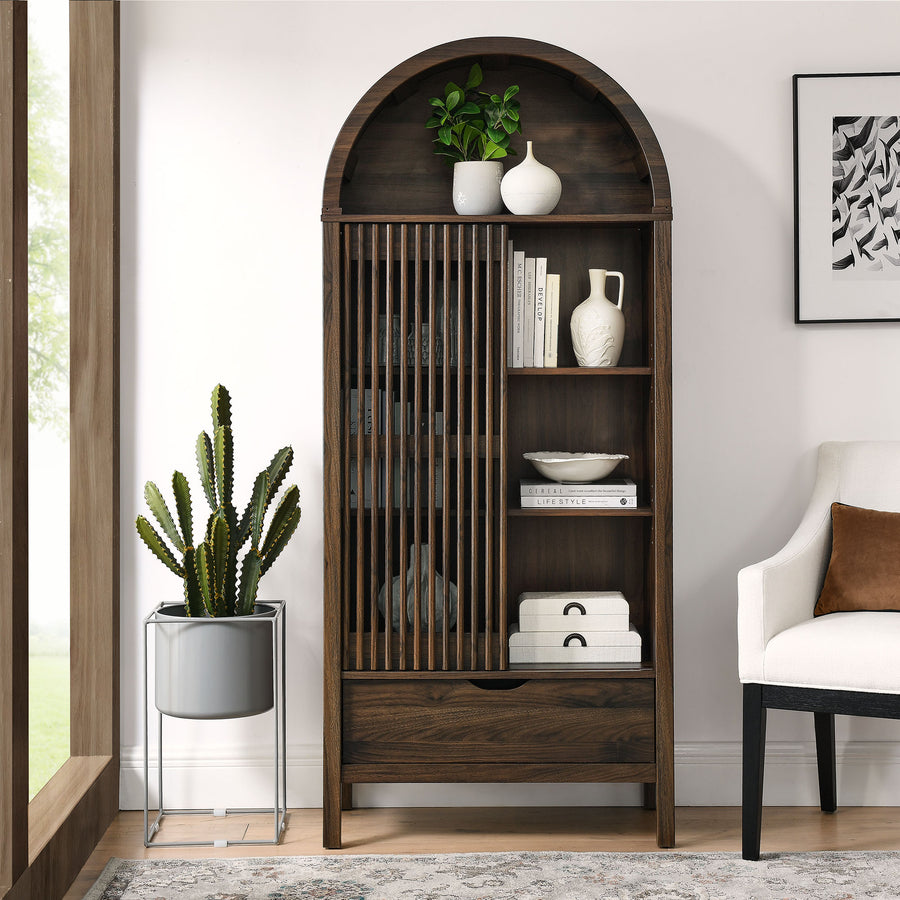 Fleur 71" Arched Storage Display Cabinet in Walnut