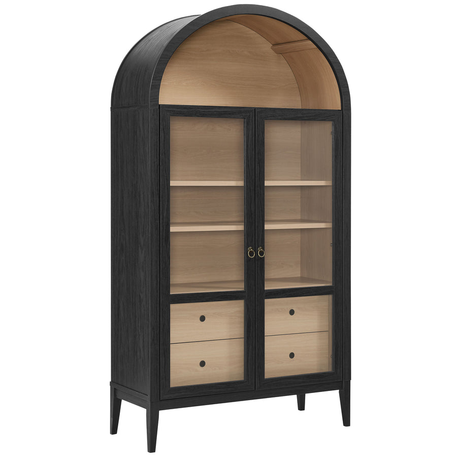 Percale 74" Tall Wide Arched Storage Display Cabinet in Black Oak