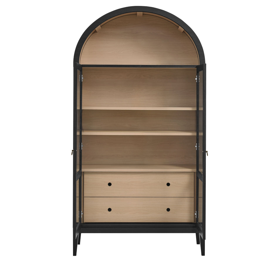 Percale 74" Tall Wide Arched Storage Display Cabinet in Black Oak
