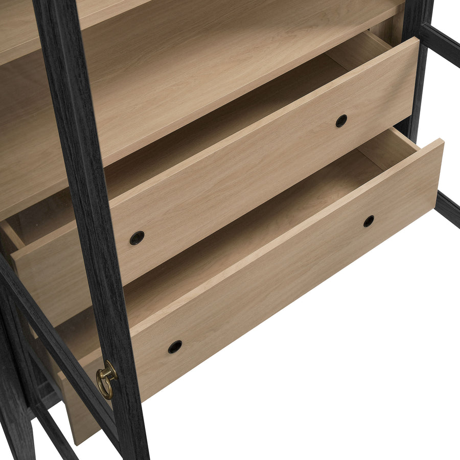 Percale 74" Tall Wide Arched Storage Display Cabinet in Black Oak