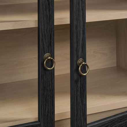 Nolan 74" Tall Wide Arched Storage Display Cabinet in Black Oak