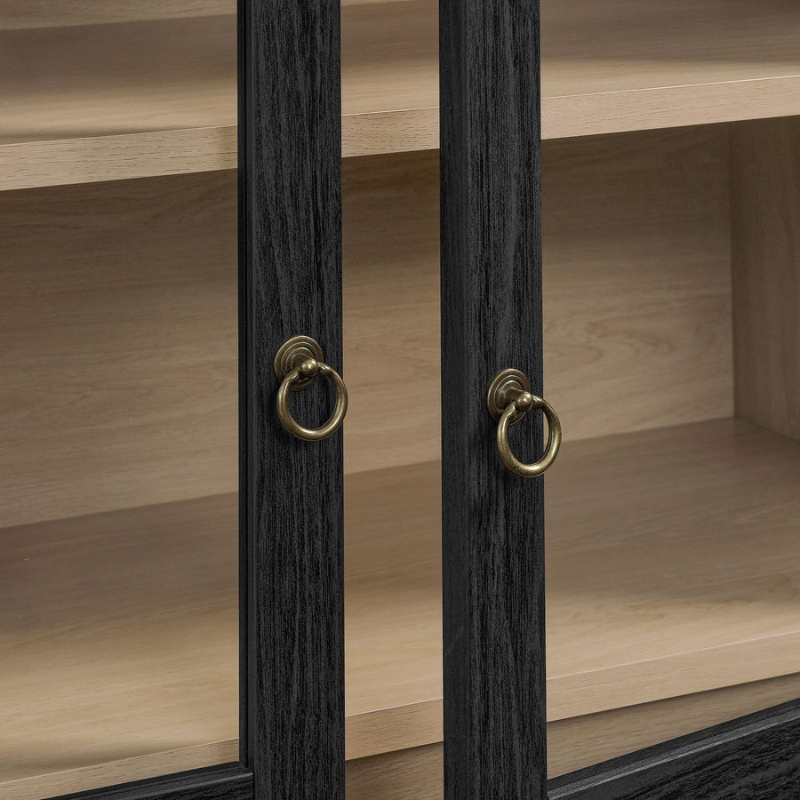 Percale 74" Tall Wide Arched Storage Display Cabinet in Black Oak
