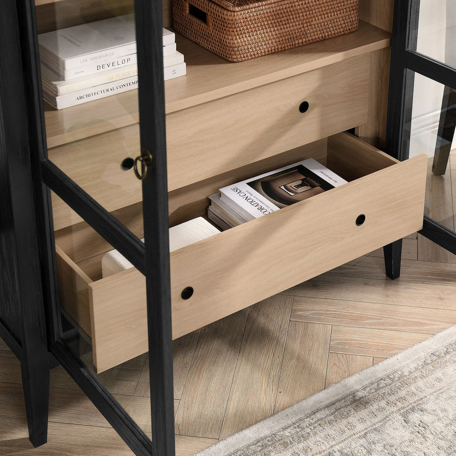 Percale 74" Tall Wide Arched Storage Display Cabinet in Black Oak