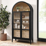 Percale 74" Tall Wide Arched Storage Display Cabinet in Black Oak