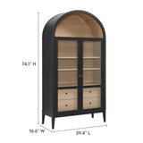 Percale 74" Tall Wide Arched Storage Display Cabinet in Black Oak
