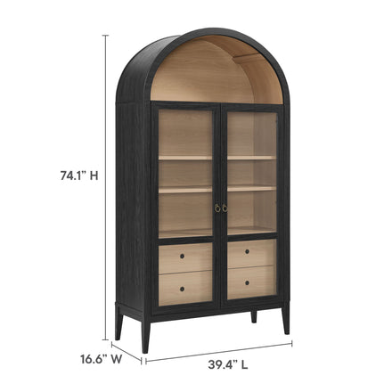 Nolan 74" Tall Wide Arched Storage Display Cabinet in Black Oak