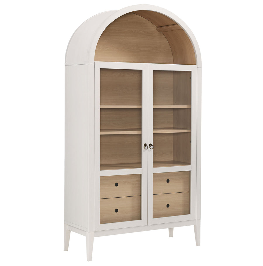 Percale 74" Tall Wide Arched Storage Display Cabinet in Ivory Oak
