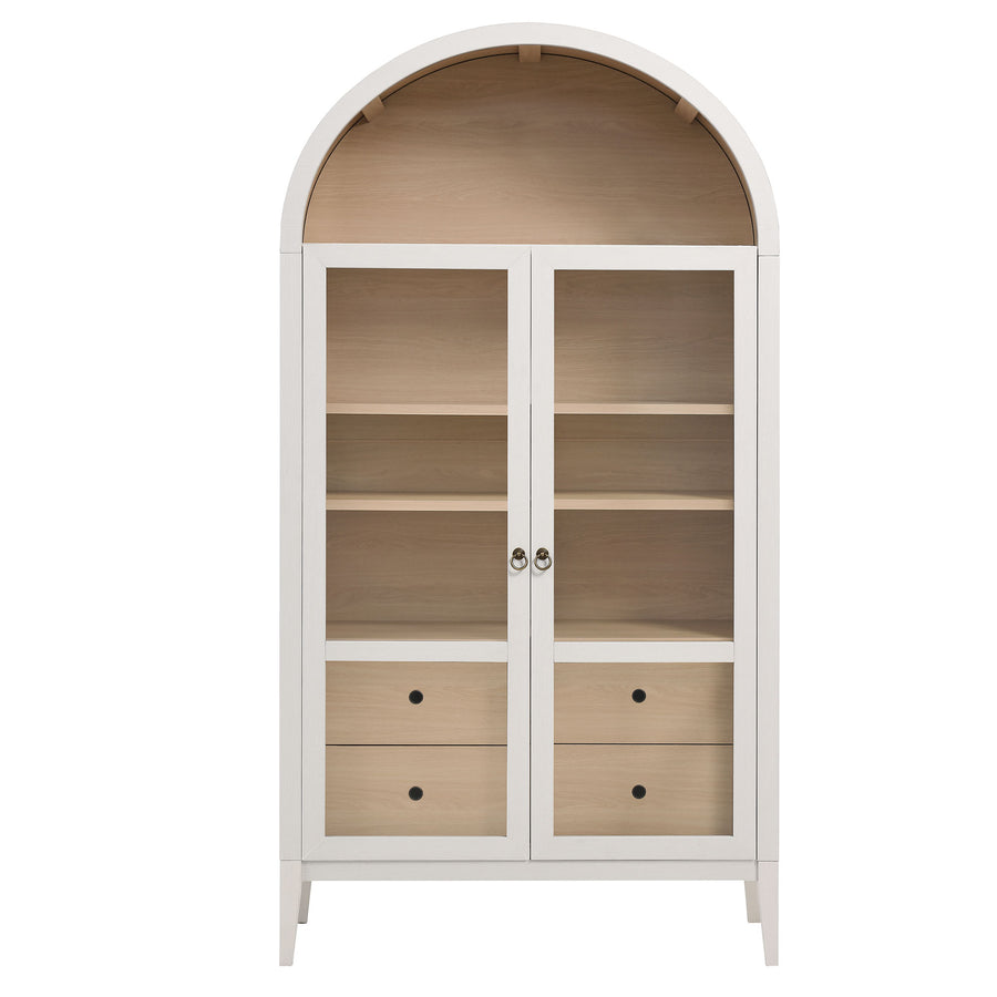 Percale 74" Tall Wide Arched Storage Display Cabinet in Ivory Oak
