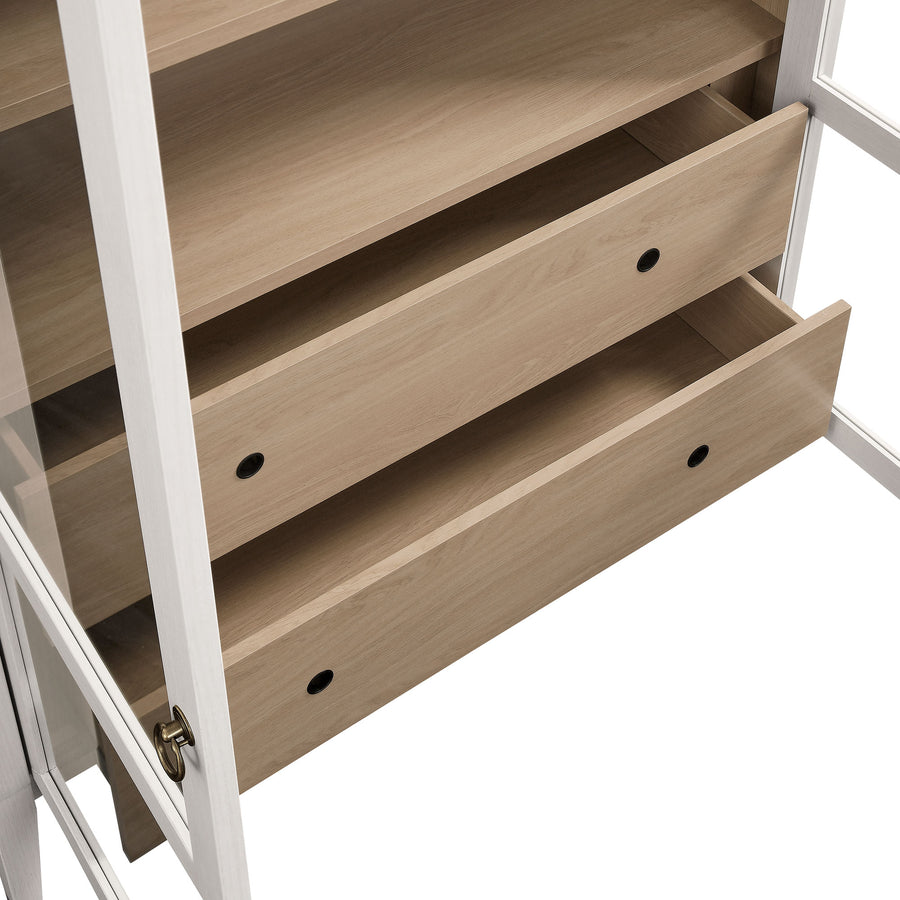 Percale 74" Tall Wide Arched Storage Display Cabinet in Ivory Oak