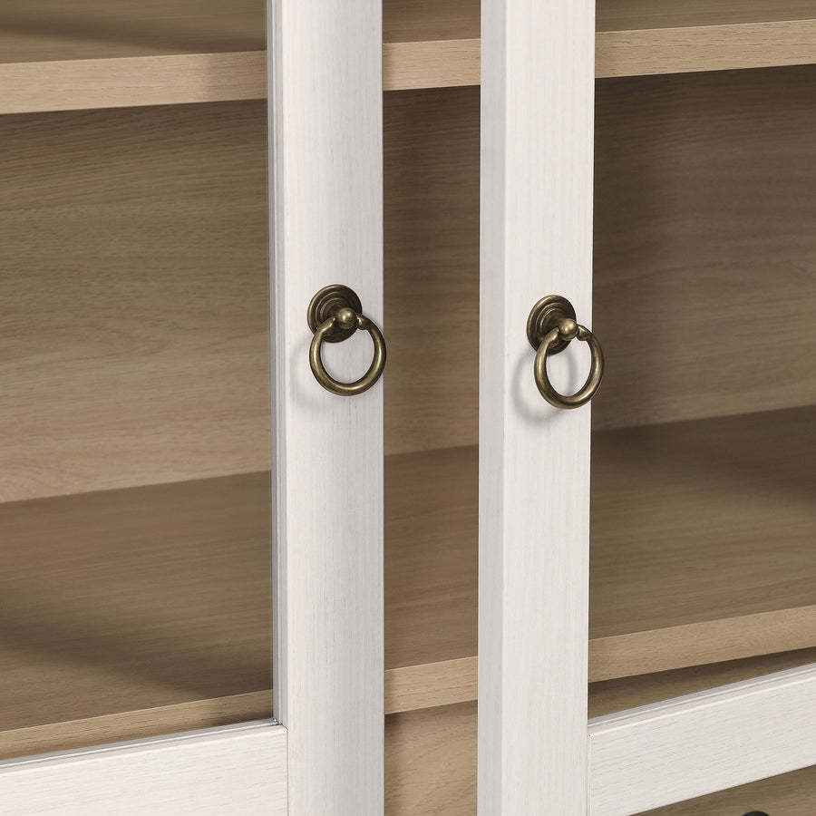 Percale 74" Tall Wide Arched Storage Display Cabinet in Ivory Oak