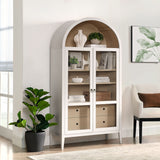Percale 74" Tall Wide Arched Storage Display Cabinet in Ivory Oak
