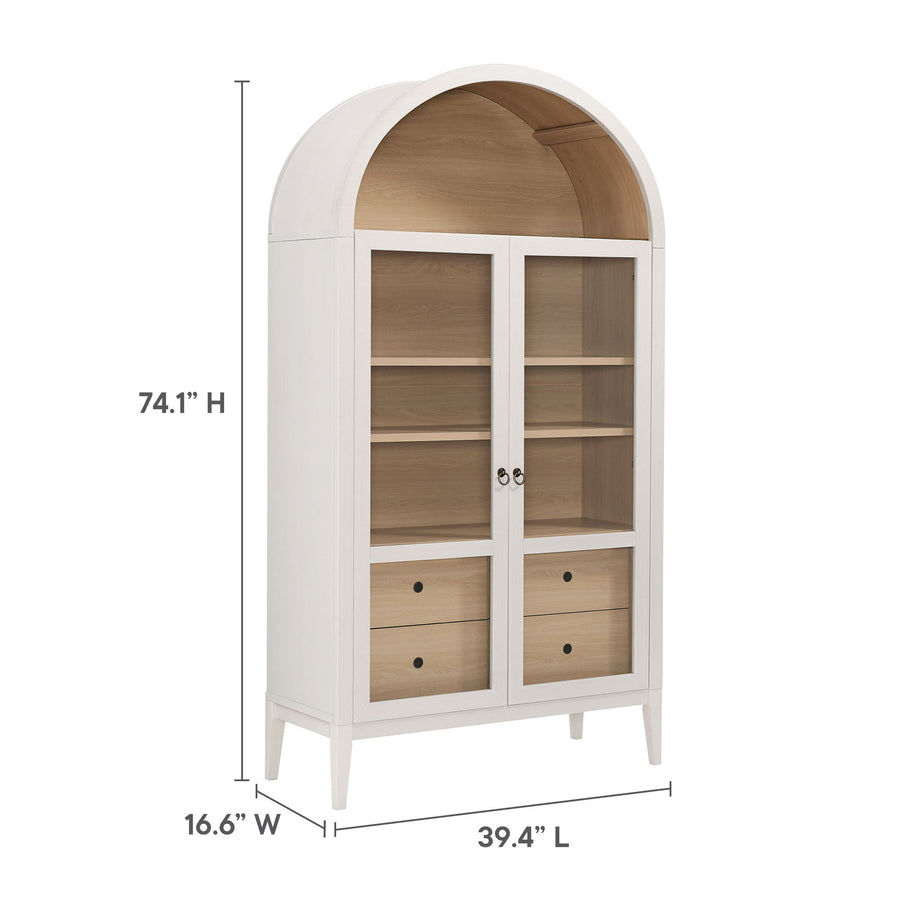 Percale 74" Tall Wide Arched Storage Display Cabinet in Ivory Oak