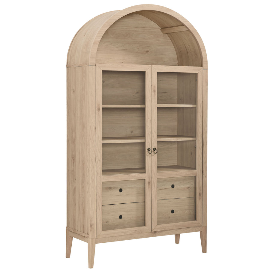 Percale 74" Tall Wide Arched Storage Display Cabinet in Light Oak