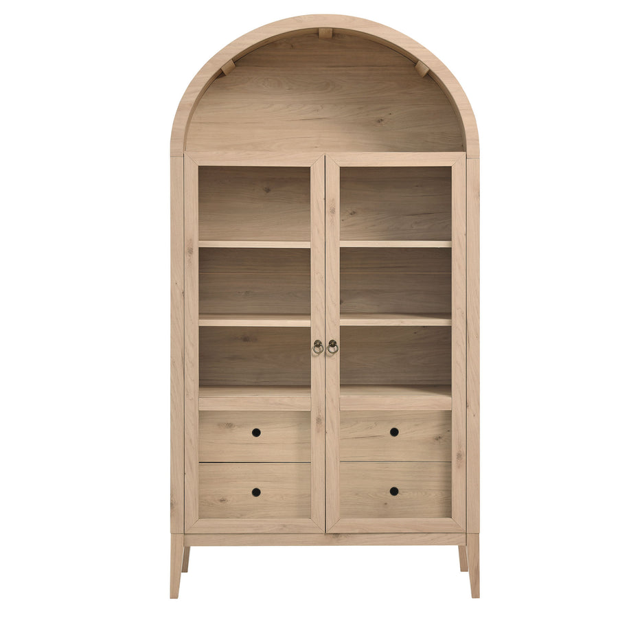 Percale 74" Tall Wide Arched Storage Display Cabinet in Light Oak