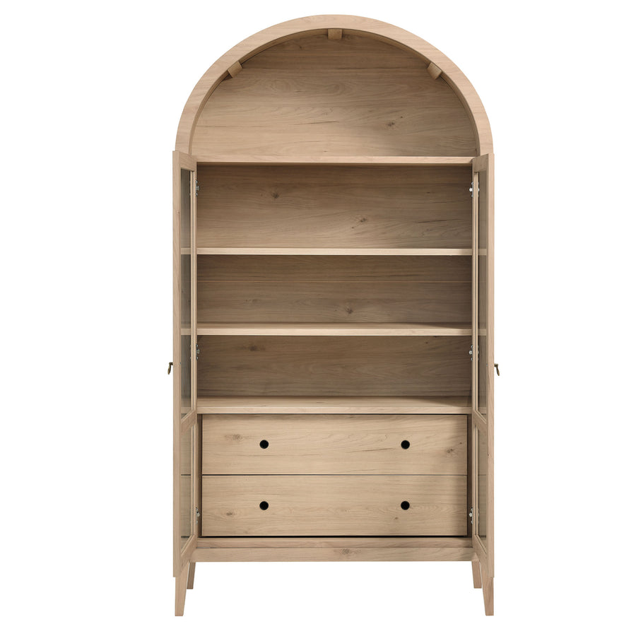 Percale 74" Tall Wide Arched Storage Display Cabinet in Light Oak