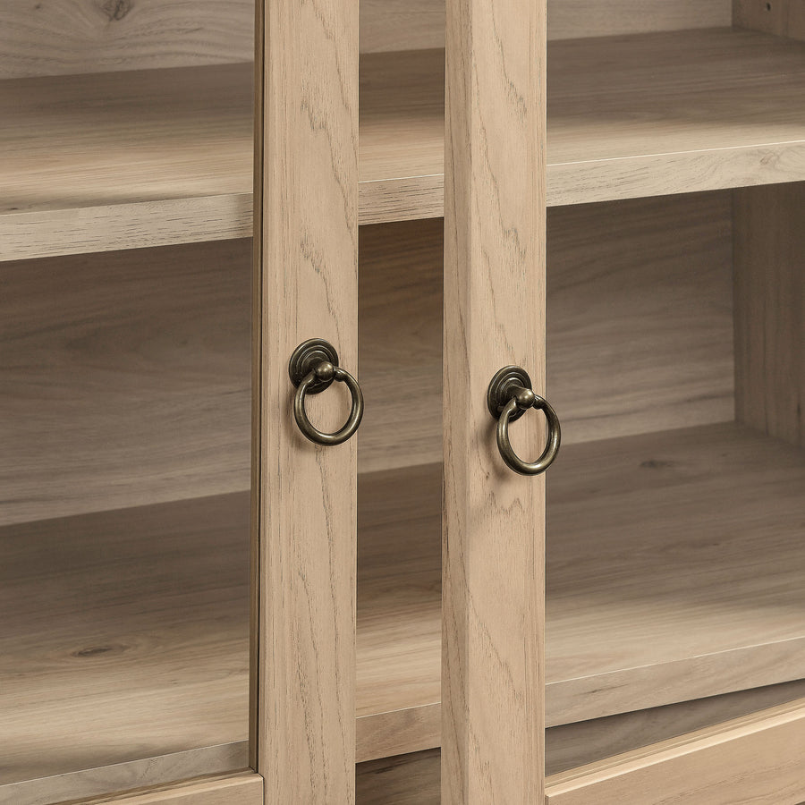 Percale 74" Tall Wide Arched Storage Display Cabinet in Light Oak