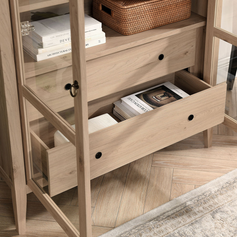 Percale 74" Tall Wide Arched Storage Display Cabinet in Light Oak