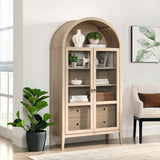 Percale 74" Tall Wide Arched Storage Display Cabinet in Light Oak