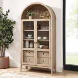 Percale 74" Tall Wide Arched Storage Display Cabinet in Light Oak
