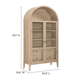 Percale 74" Tall Wide Arched Storage Display Cabinet in Light Oak