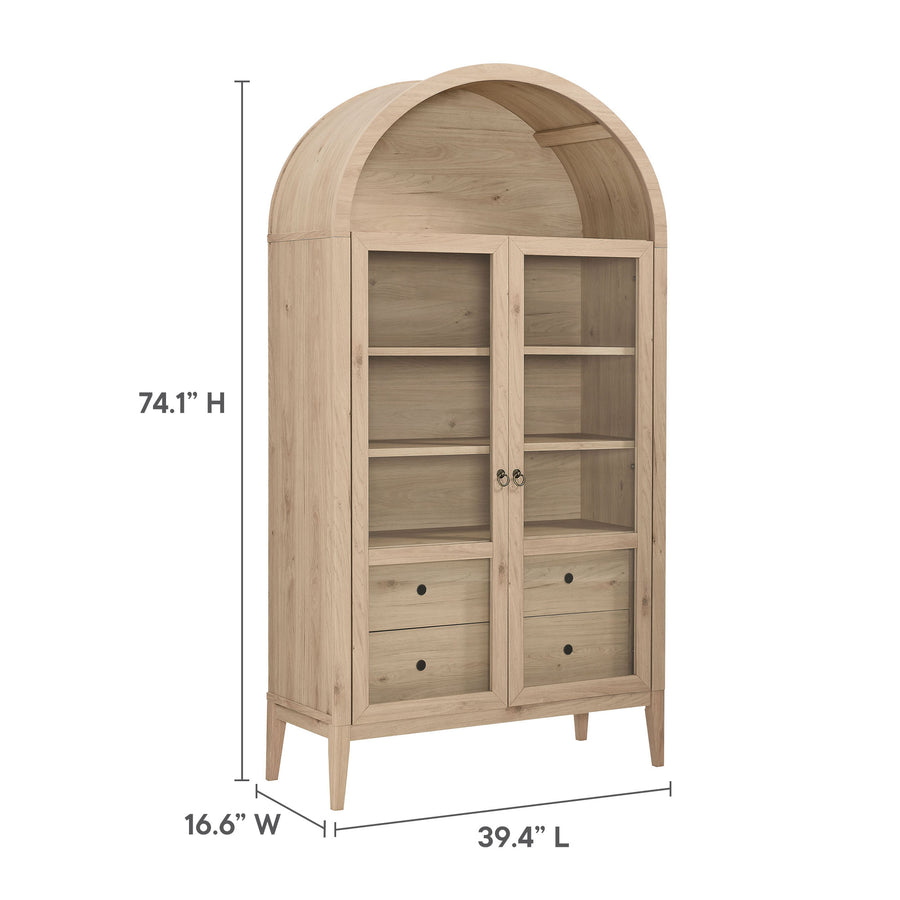 Percale 74" Tall Wide Arched Storage Display Cabinet in Light Oak