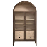 Percale 74" Tall Wide Arched Storage Display Cabinet in Walnut Light Oak