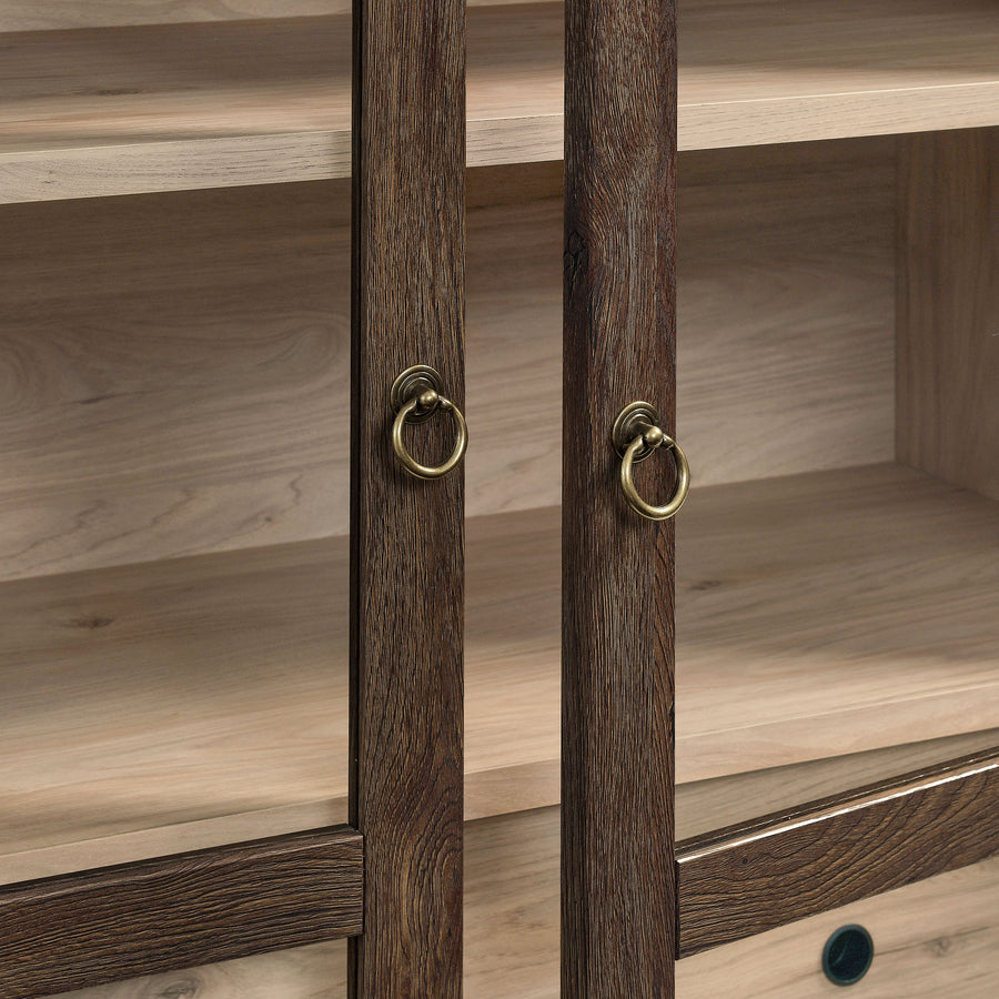 Percale 74" Tall Wide Arched Storage Display Cabinet in Walnut Light Oak