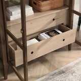 Percale 74" Tall Wide Arched Storage Display Cabinet in Walnut Light Oak