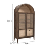 Percale 74" Tall Wide Arched Storage Display Cabinet in Walnut Light Oak