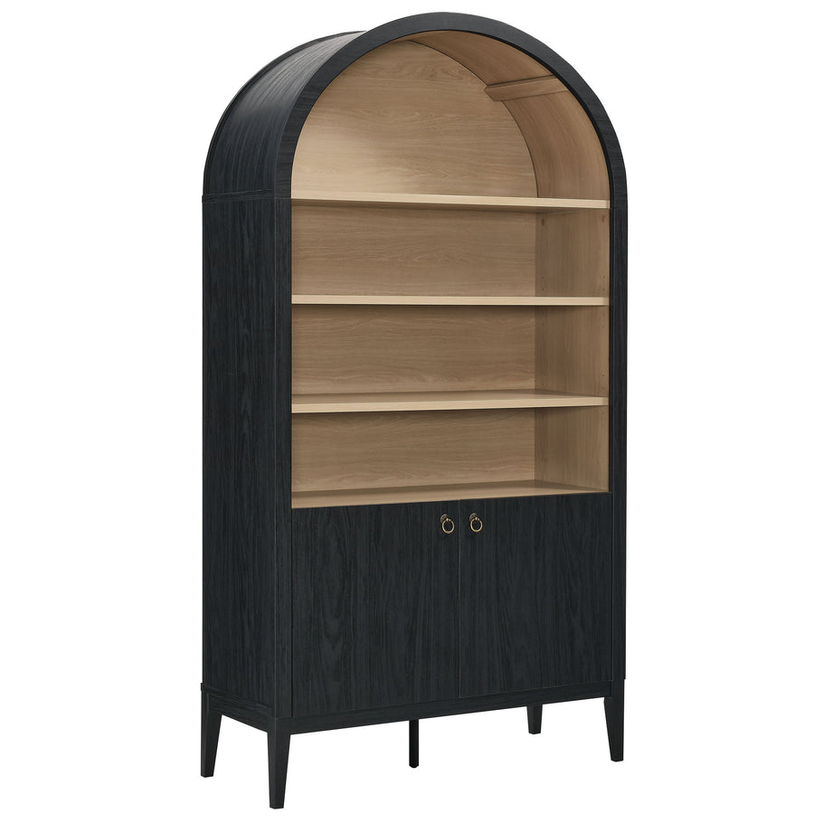Percale 74" Tall Wide Arched Storage Display Cabinet Bookshelf in Black Oak